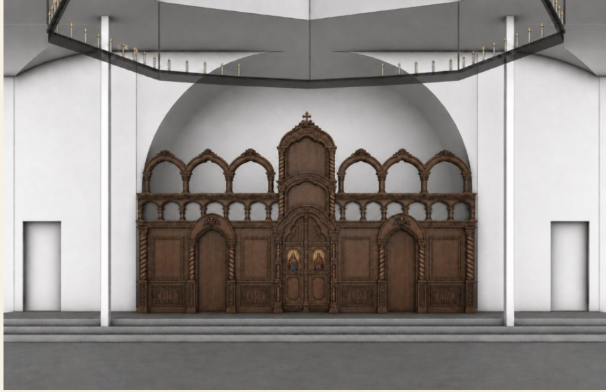 Rendering of the proposed walnut iconostasis installed in the cathedral